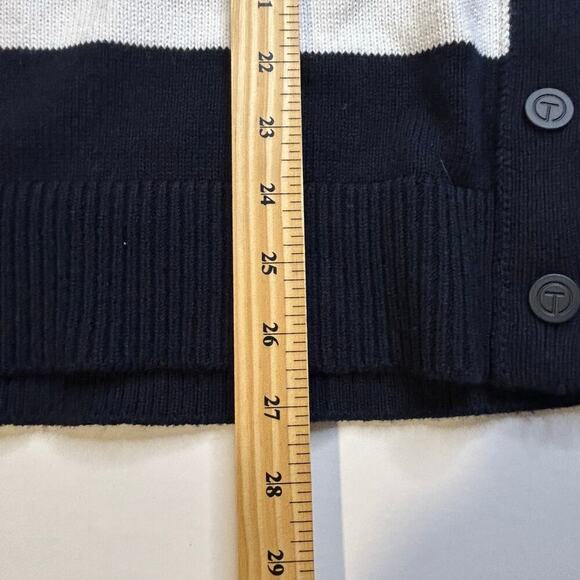 Talbots cotton blend navy stripe crew neck with snaps sweater size XL - Picture 10 of 10